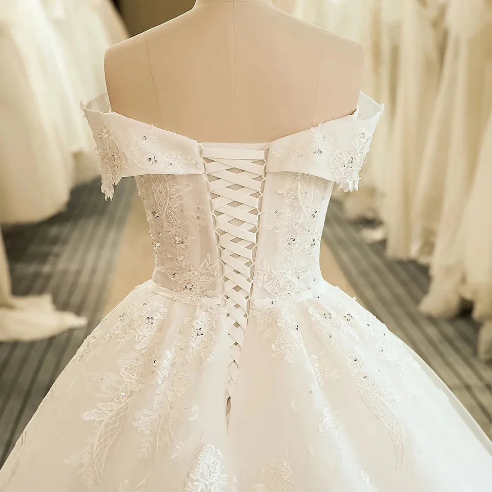 Wedding Bridal Dress Ball Gown Embroidery Lace applique Boho Wedding Dress