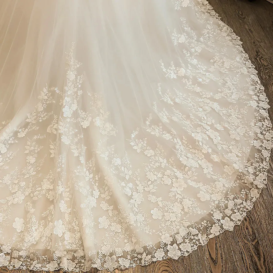 Wedding Bridal Dress Ball Gown Embroidery Lace applique Boho Wedding Dress