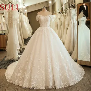 Wedding Bridal Dress Ball Gown Embroidery Lace applique Boho Wedding Dress