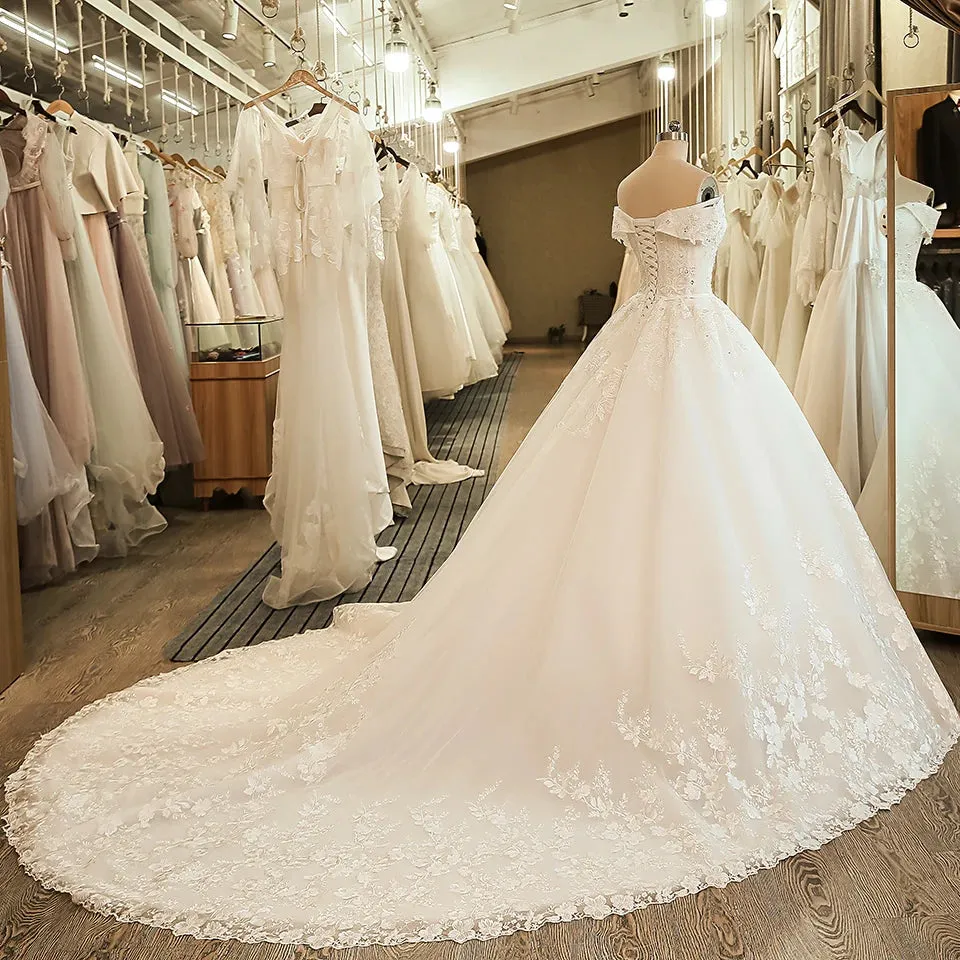 Wedding Bridal Dress Ball Gown Embroidery Lace applique Boho Wedding Dress
