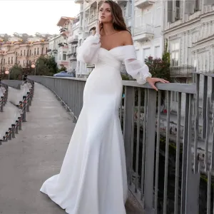 Wedding Dresses Long Puff Sleeve Women Lace Beach  Boho Bride Gowns