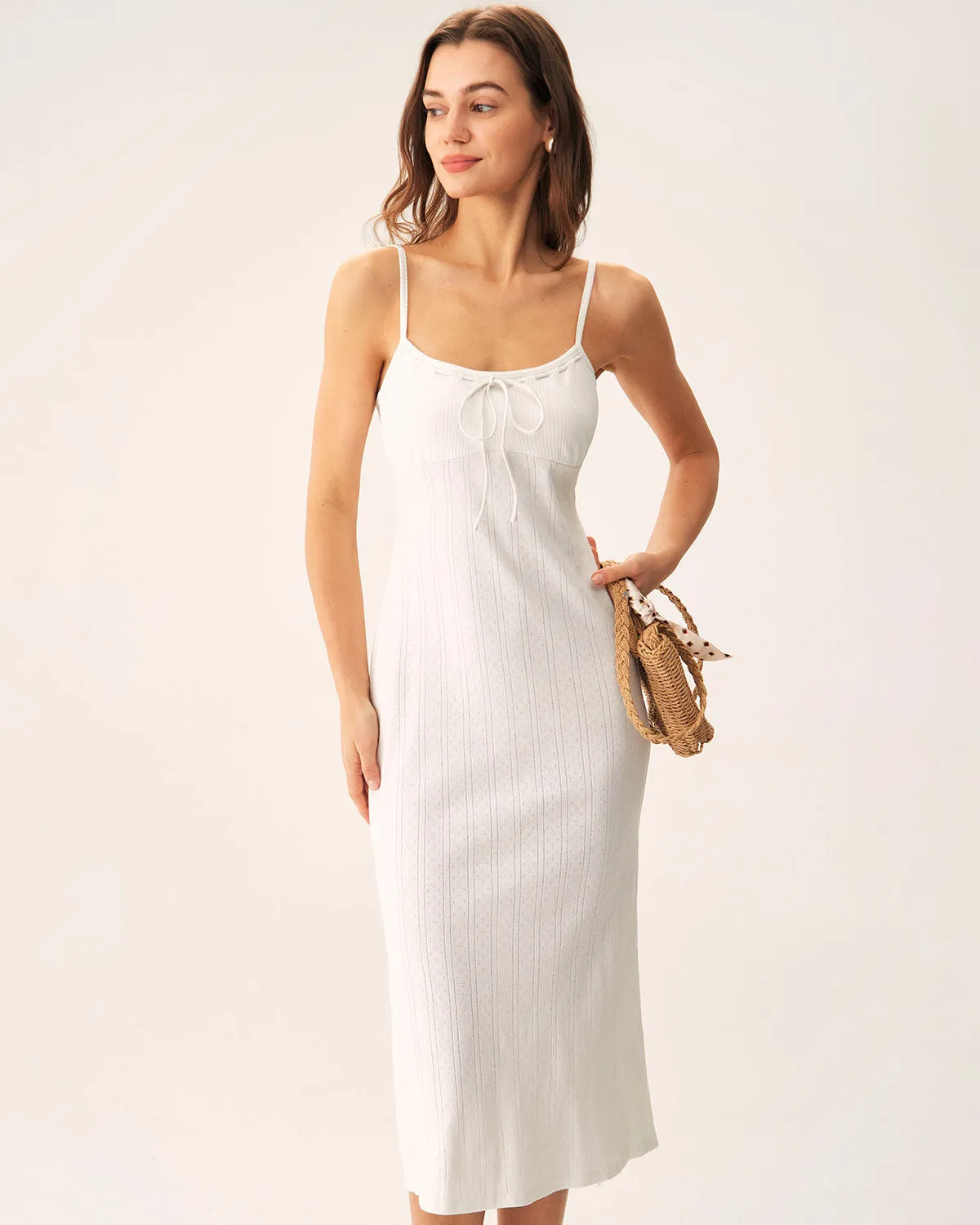 White Bodycon Slit Slip Midi Dress