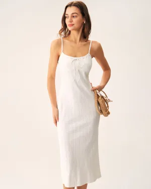 White Bodycon Slit Slip Midi Dress