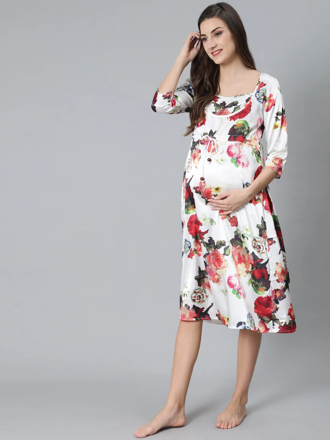 White Floral Print Night Dress