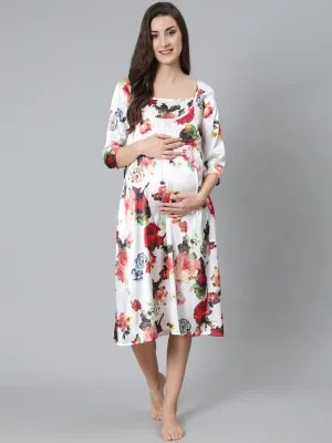 White Floral Print Night Dress
