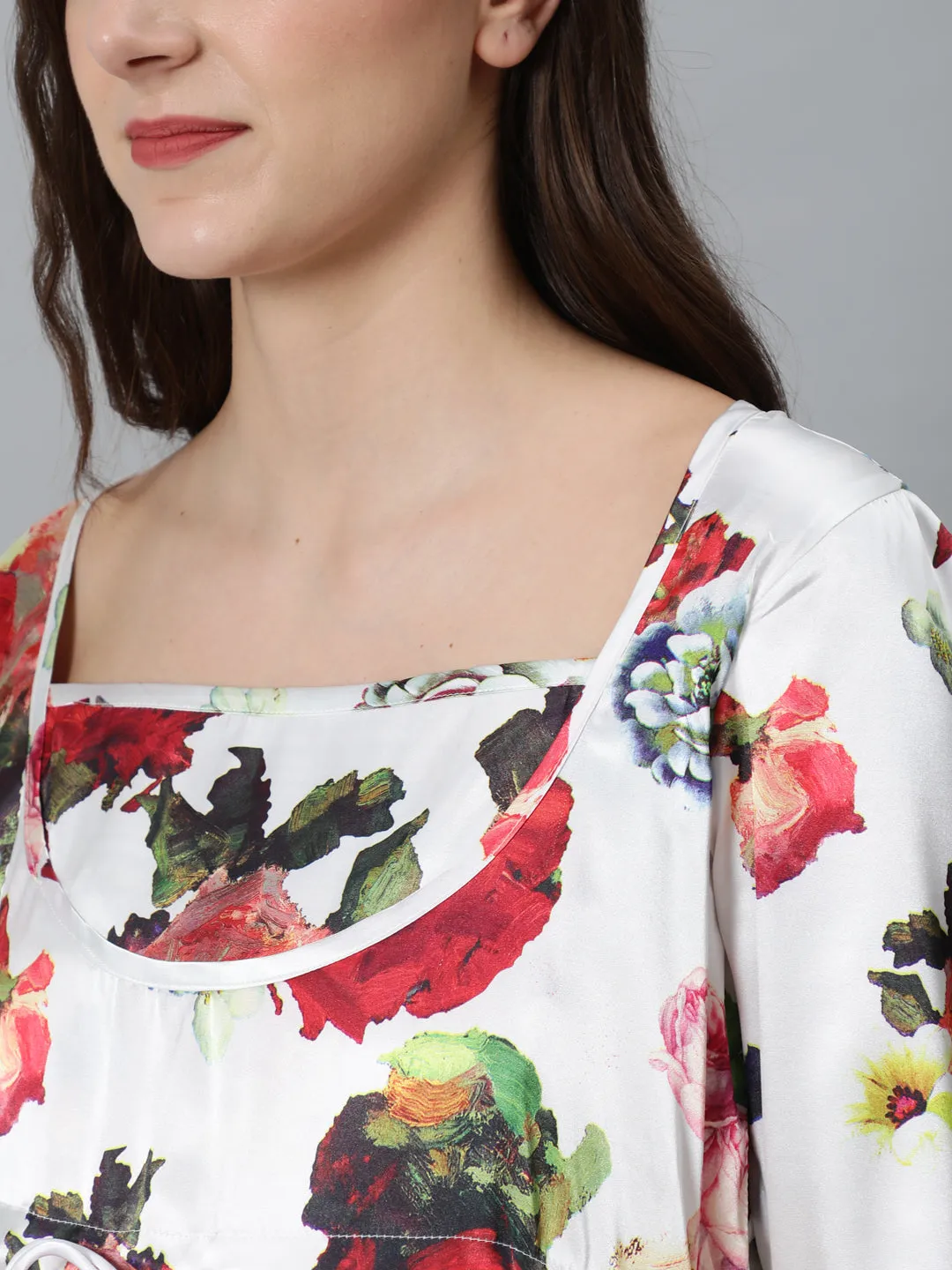 White Floral Print Night Dress