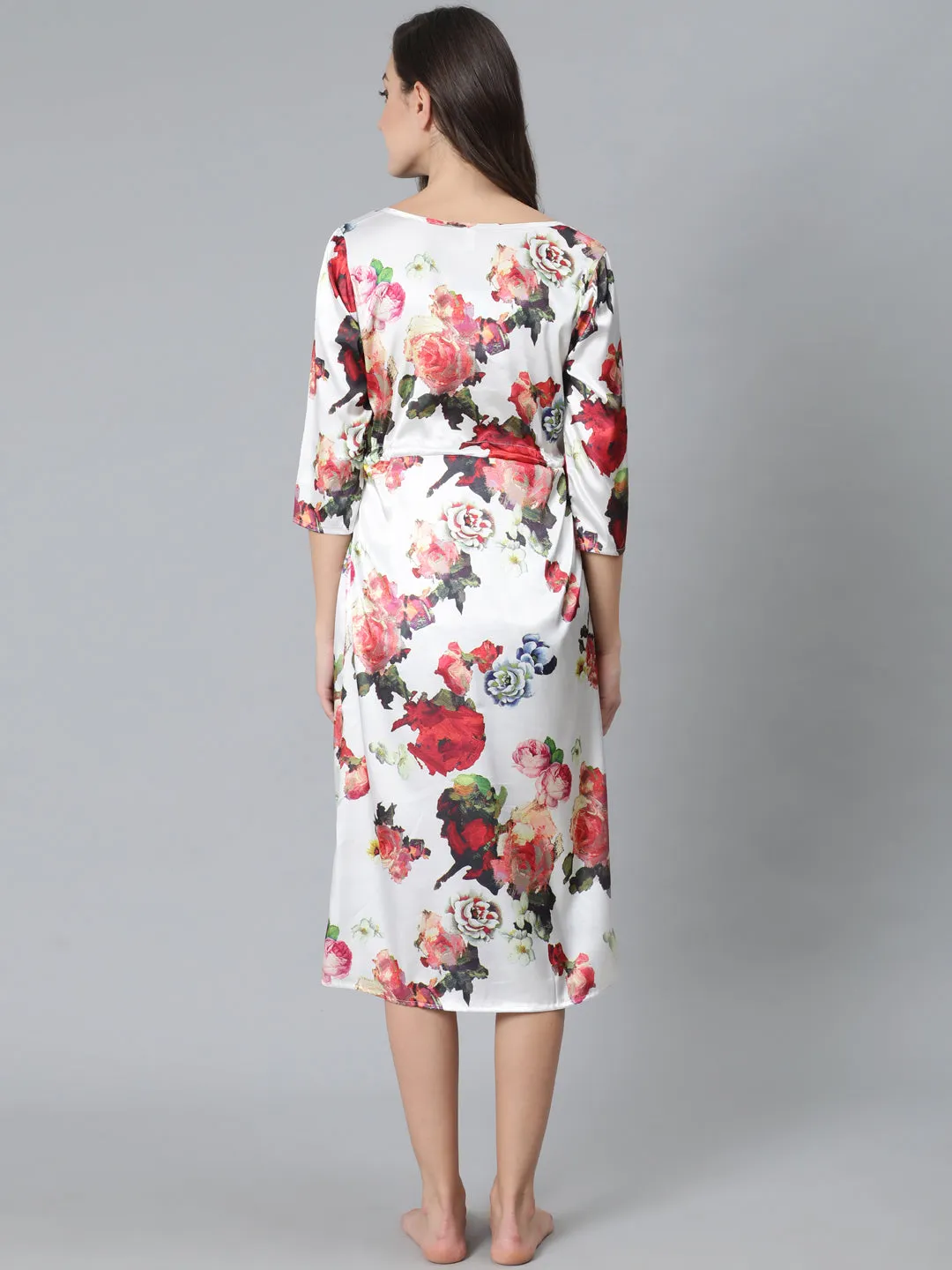 White Floral Print Night Dress