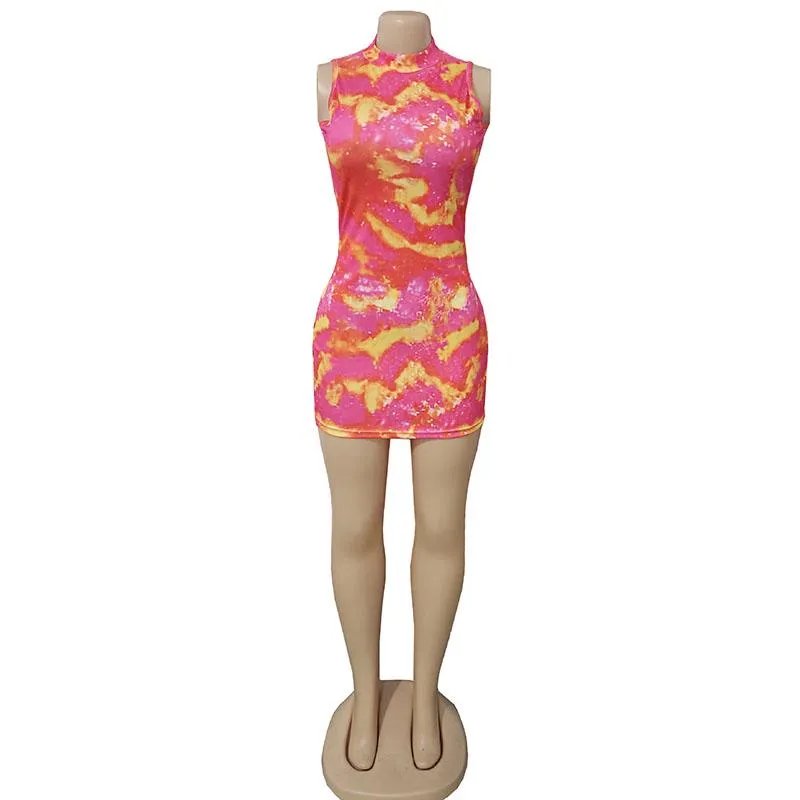 Women Bodycon Dress Sexy Tie Dye Mini Dress Women  Dresses Summer Fashion Skinny Sleeveless Dresses