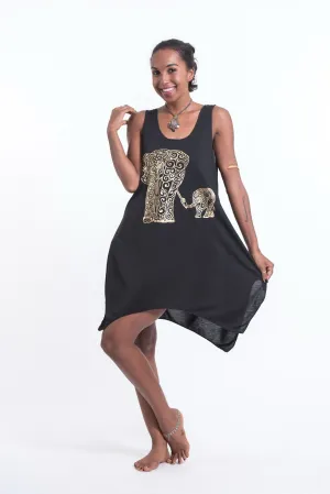 Womens Big Mama Elephant Tank Dress in Gold on Black
