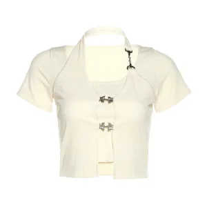 Women's Halter Neck Fake Two Piece T-shirts