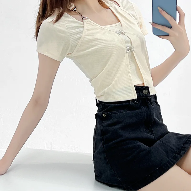Women's Halter Neck Fake Two Piece T-shirts