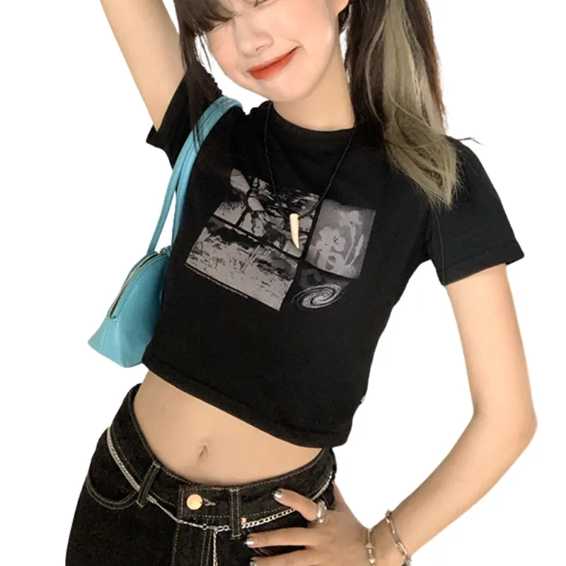 Women's Street Print Letter Cropped Tee