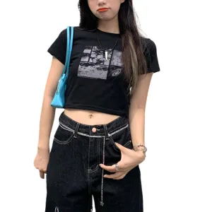 Women's Street Print Letter Cropped Tee