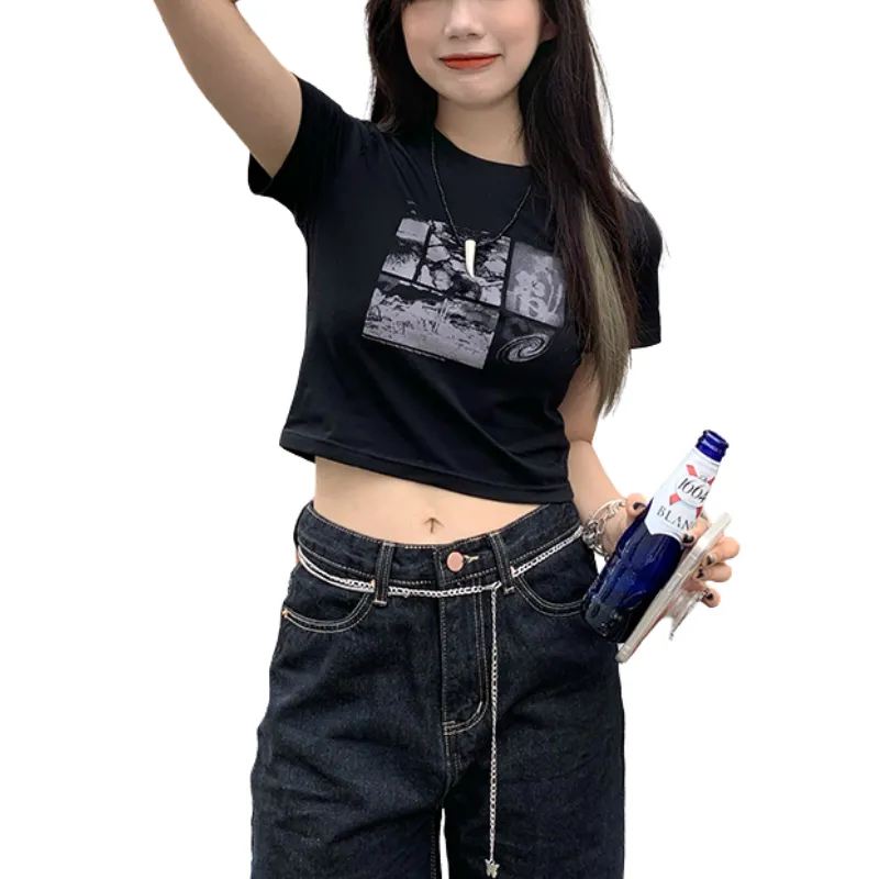 Women's Street Print Letter Cropped Tee
