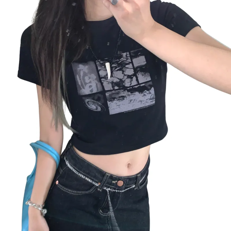 Women's Street Print Letter Cropped Tee