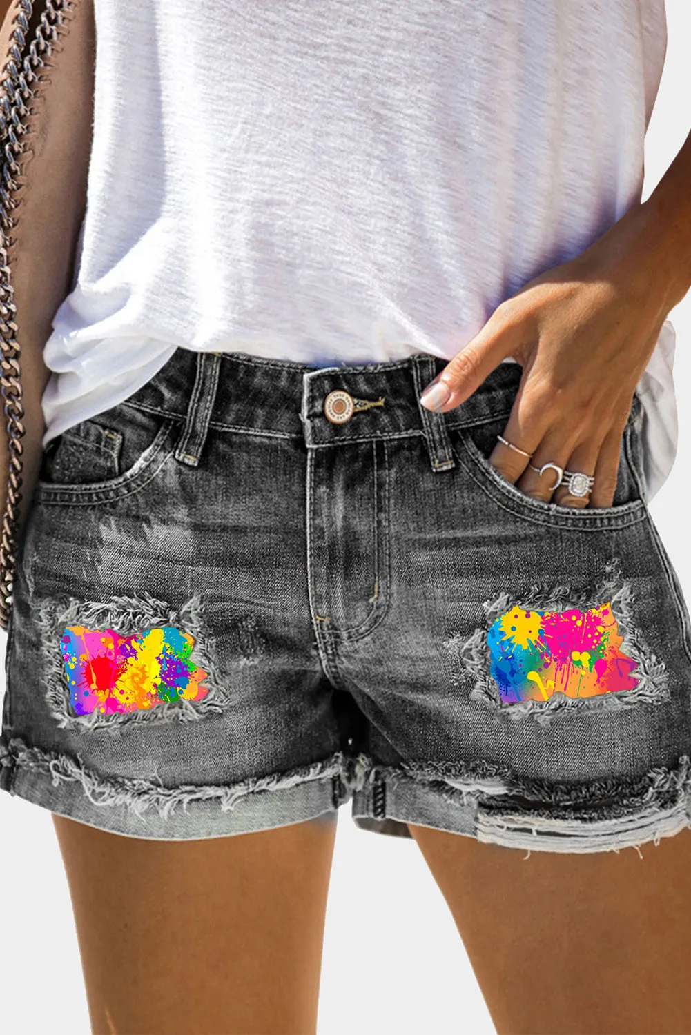 Women's Summer Denim Shorts LGBTQ Rainbow Graffiti Jeans Shorts