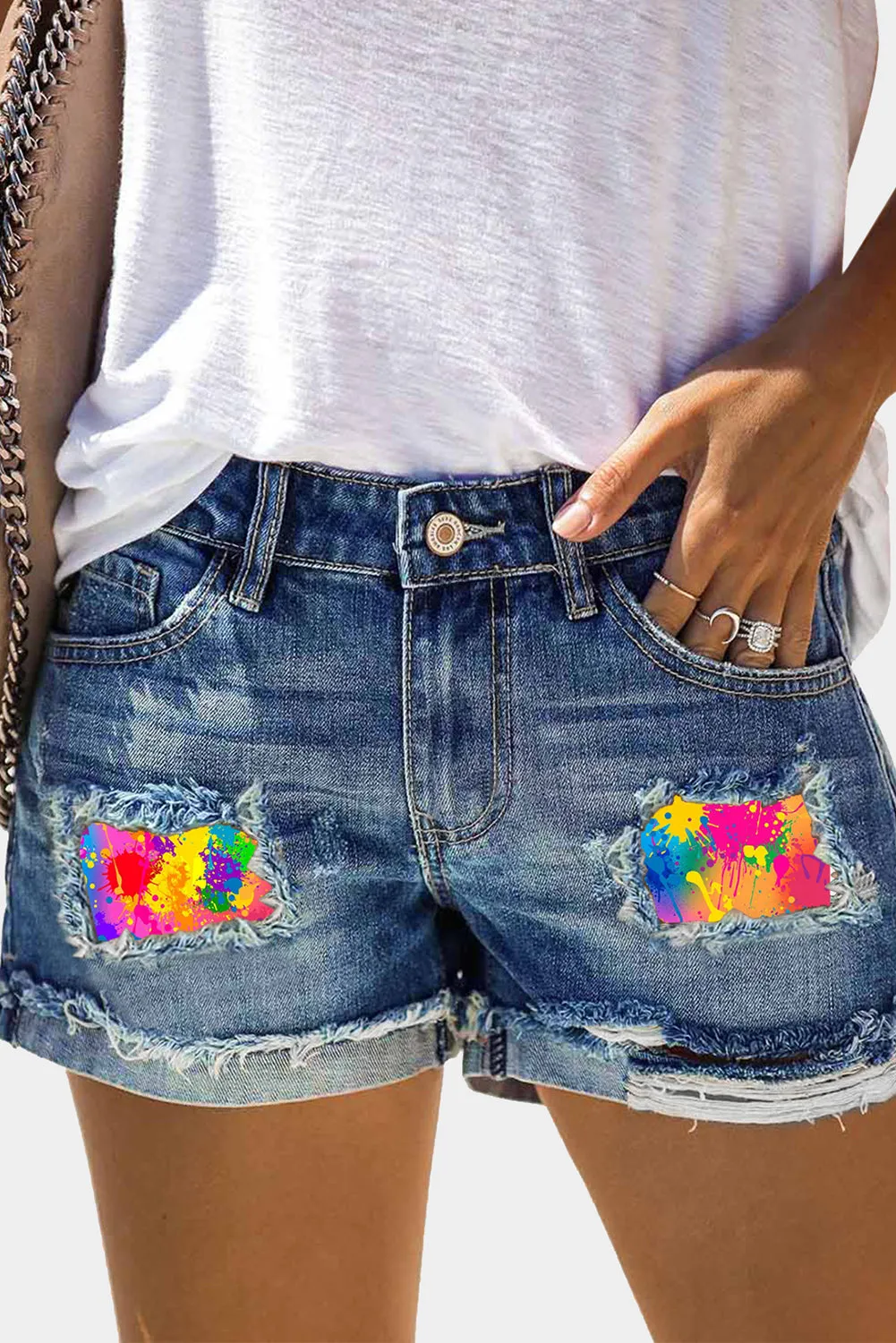 Women's Summer Denim Shorts LGBTQ Rainbow Graffiti Jeans Shorts