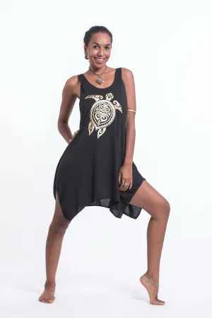 Womens Tribal Turtle Tank Dress in Gold on Black