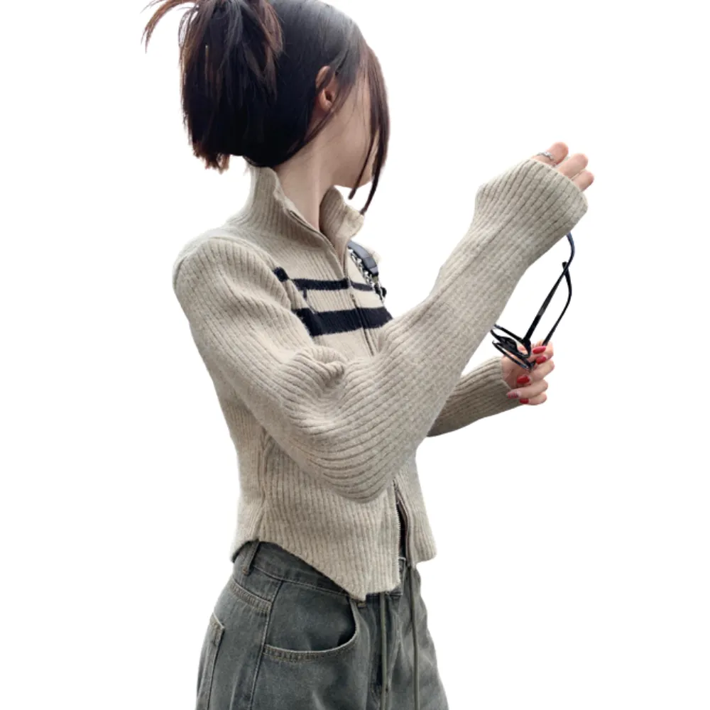 Women's Vintage Contrast Slim-fit Knit Cardigan