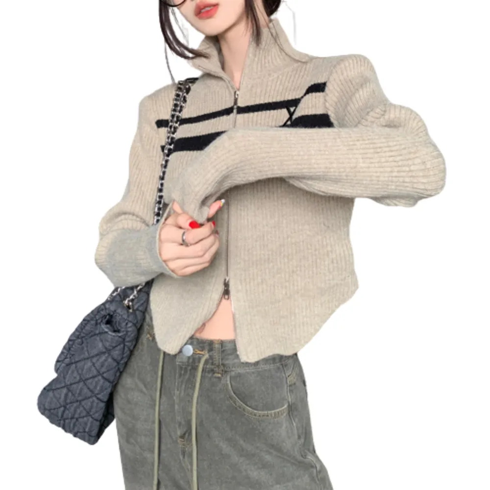 Women's Vintage Contrast Slim-fit Knit Cardigan