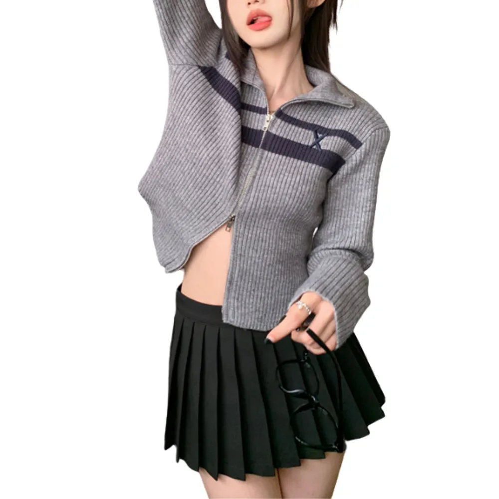 Women's Vintage Contrast Slim-fit Knit Cardigan