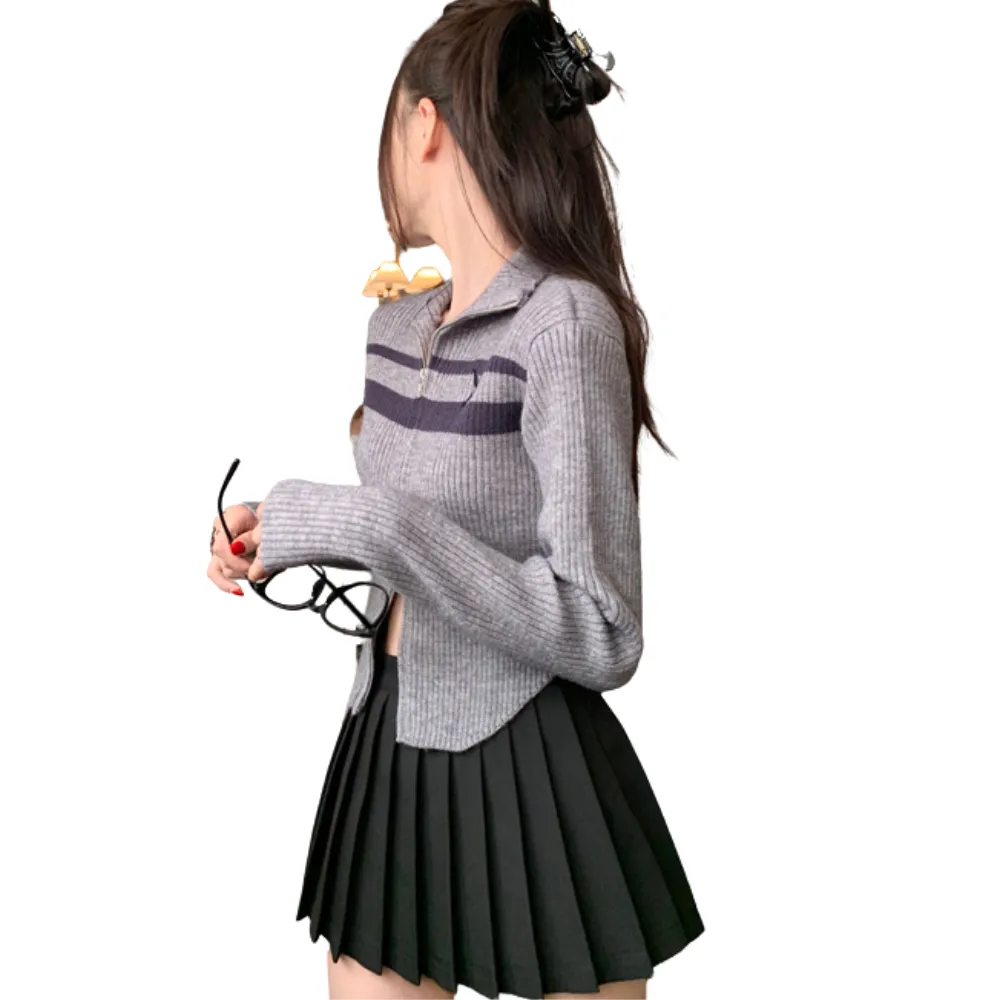 Women's Vintage Contrast Slim-fit Knit Cardigan