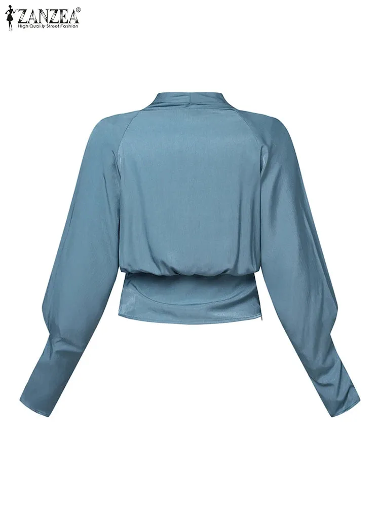 Wrapped Long Cuff Puff Sleeve Formal Blouse