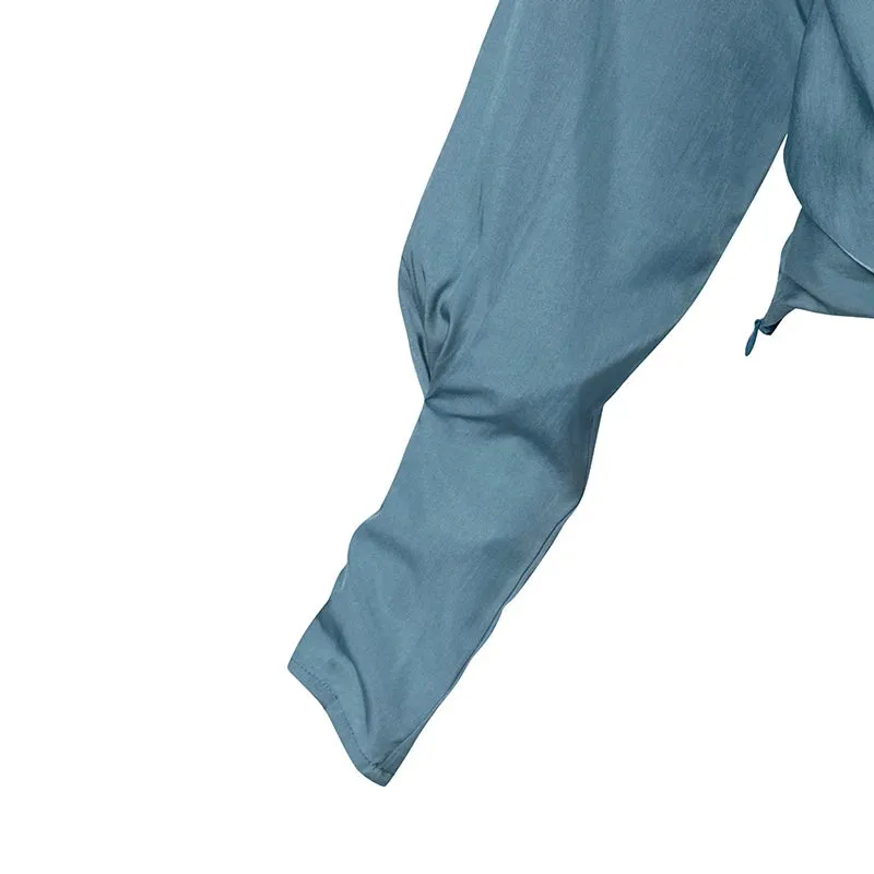 Wrapped Long Cuff Puff Sleeve Formal Blouse