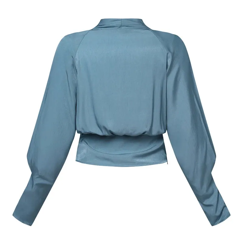 Wrapped Long Cuff Puff Sleeve Formal Blouse