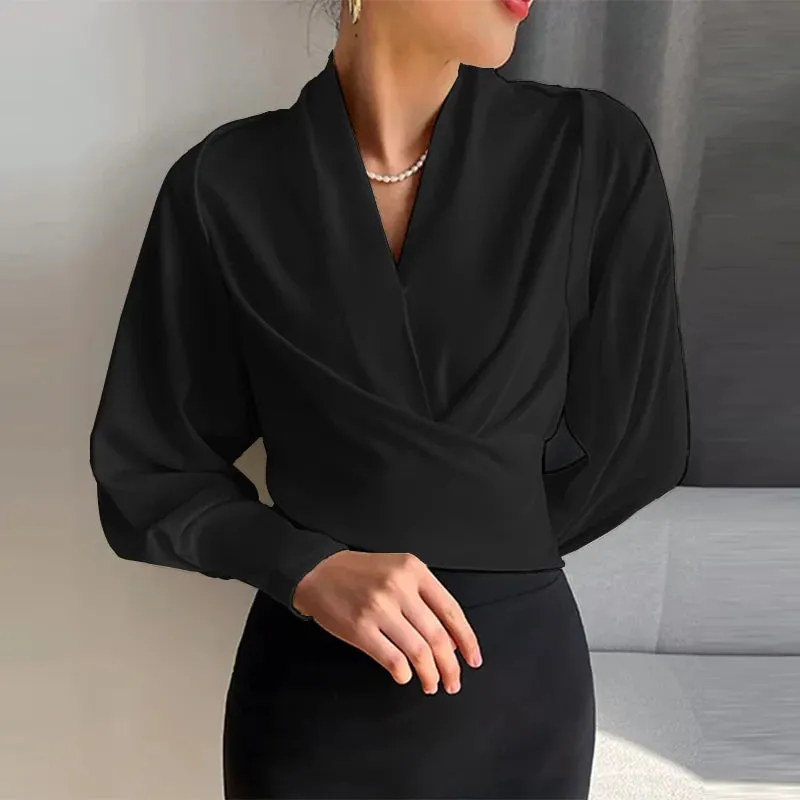 Wrapped Long Cuff Puff Sleeve Formal Blouse