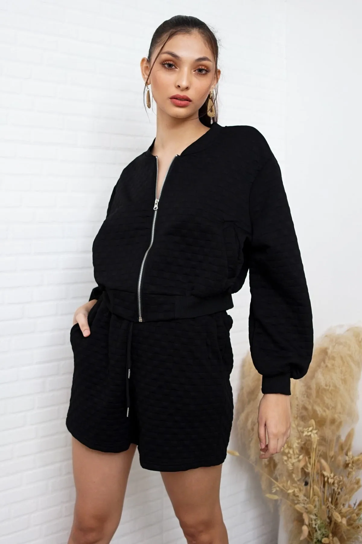 WYNTER Zip-Front Top & Shorts Co-ord (Black)