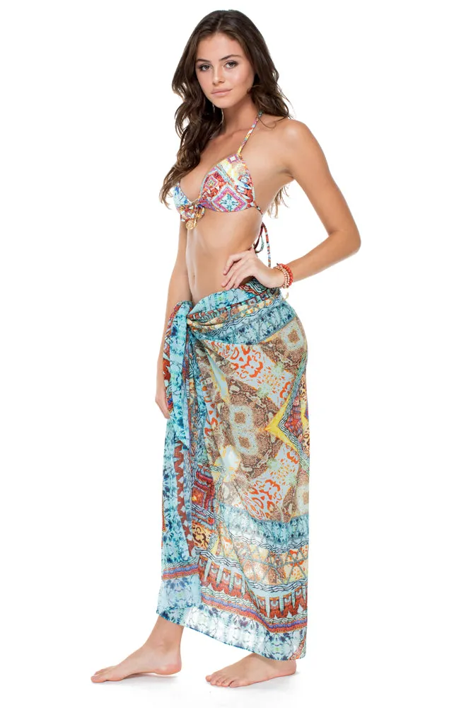 YEMAYA - Molded Push Up Bandeau Halter Top & Pareo • Multicolor
