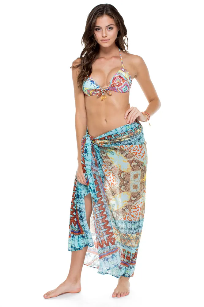 YEMAYA - Molded Push Up Bandeau Halter Top & Pareo • Multicolor