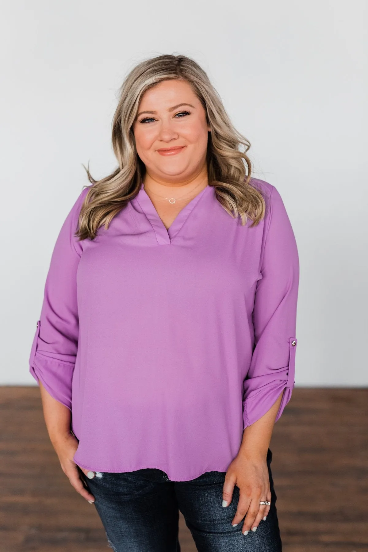 You Can Tell Me V-Neck Blouse- Purple