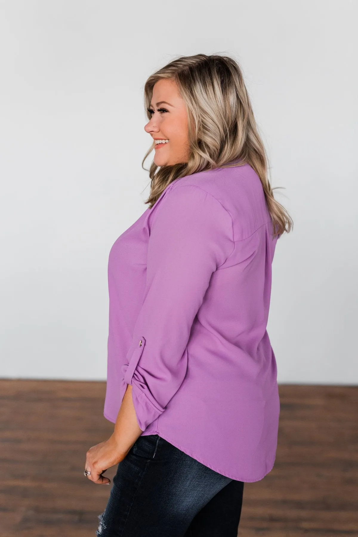 You Can Tell Me V-Neck Blouse- Purple