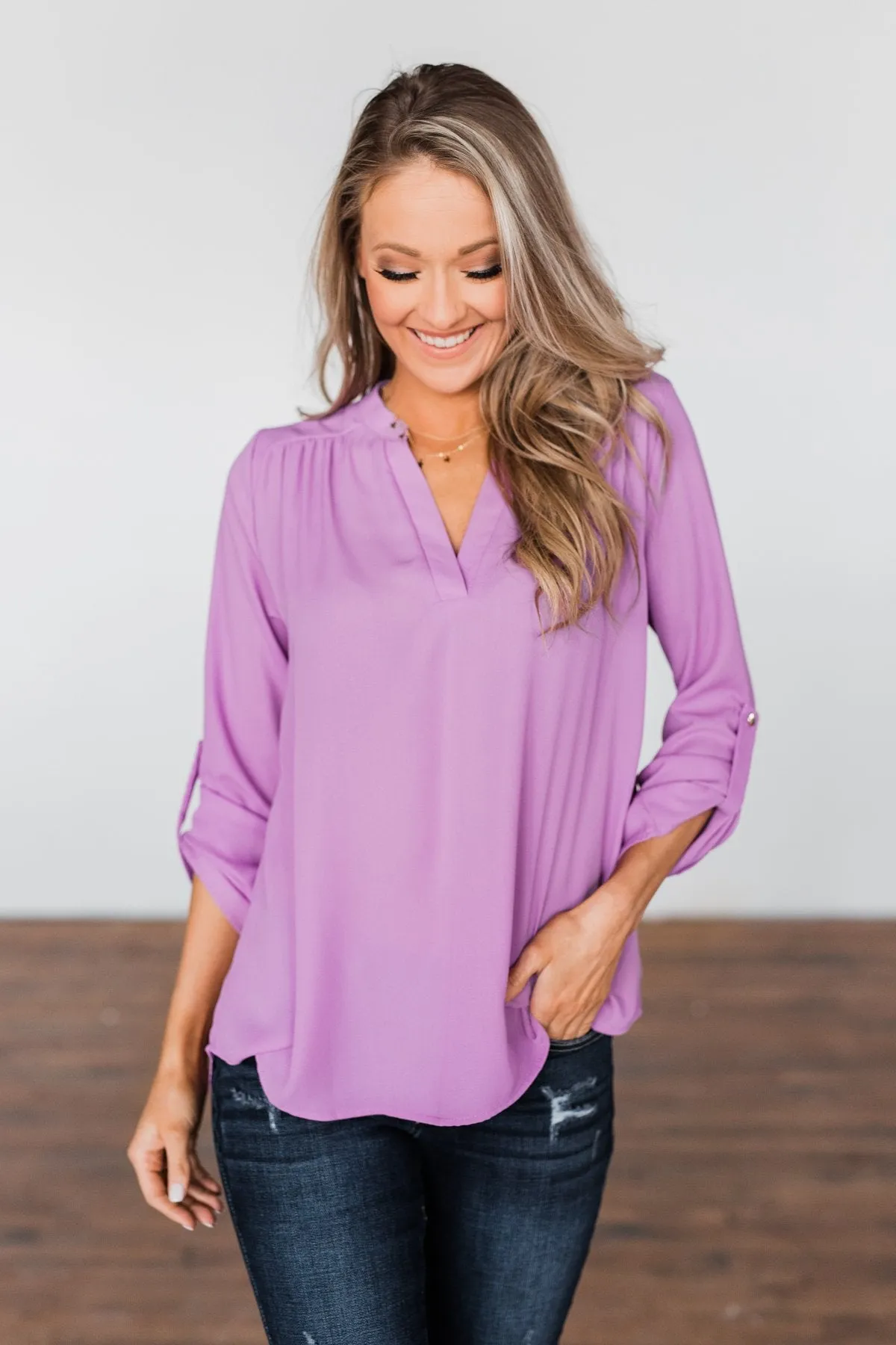 You Can Tell Me V-Neck Blouse- Purple