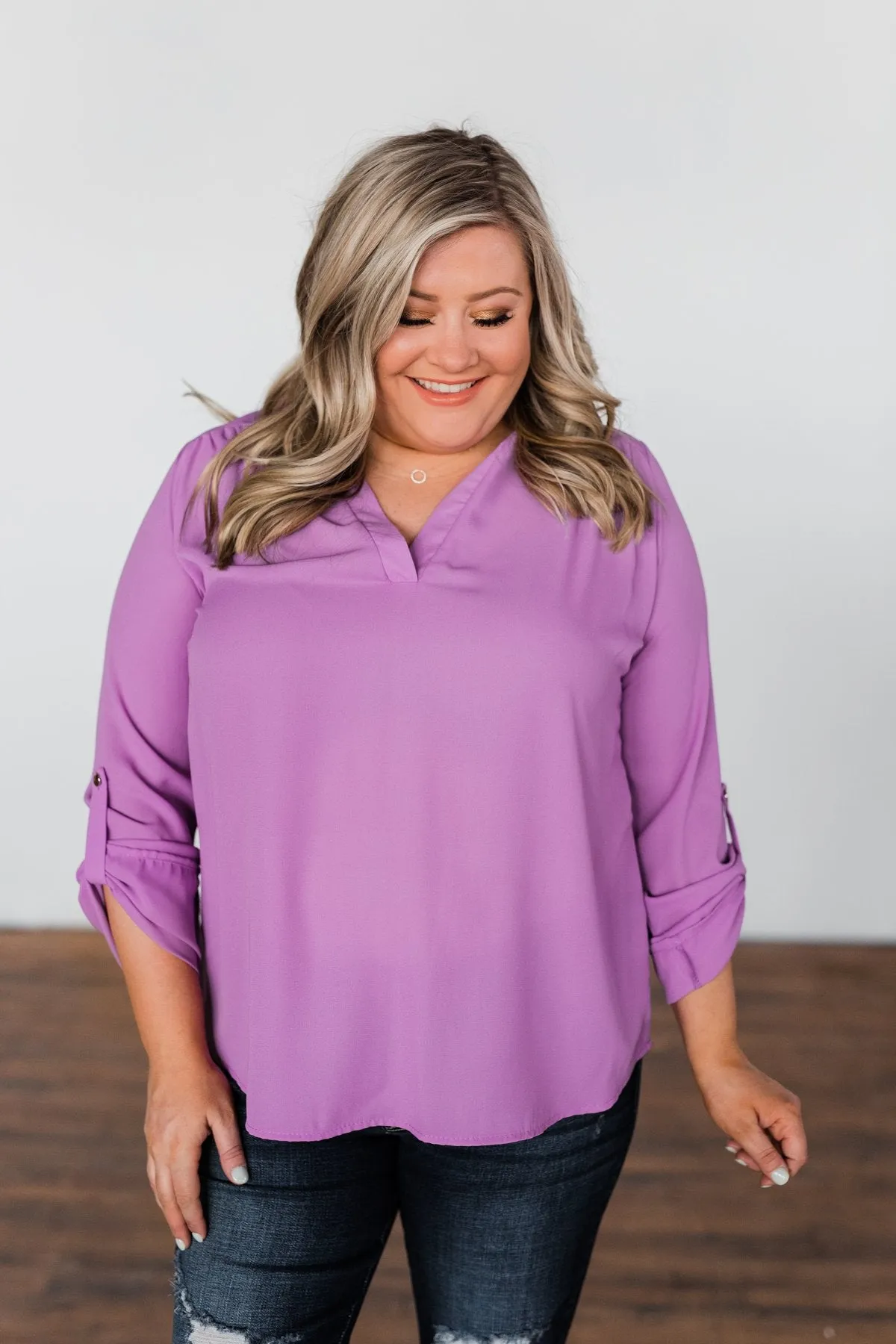 You Can Tell Me V-Neck Blouse- Purple