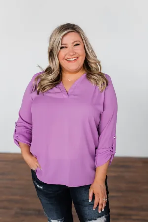You Can Tell Me V-Neck Blouse- Purple