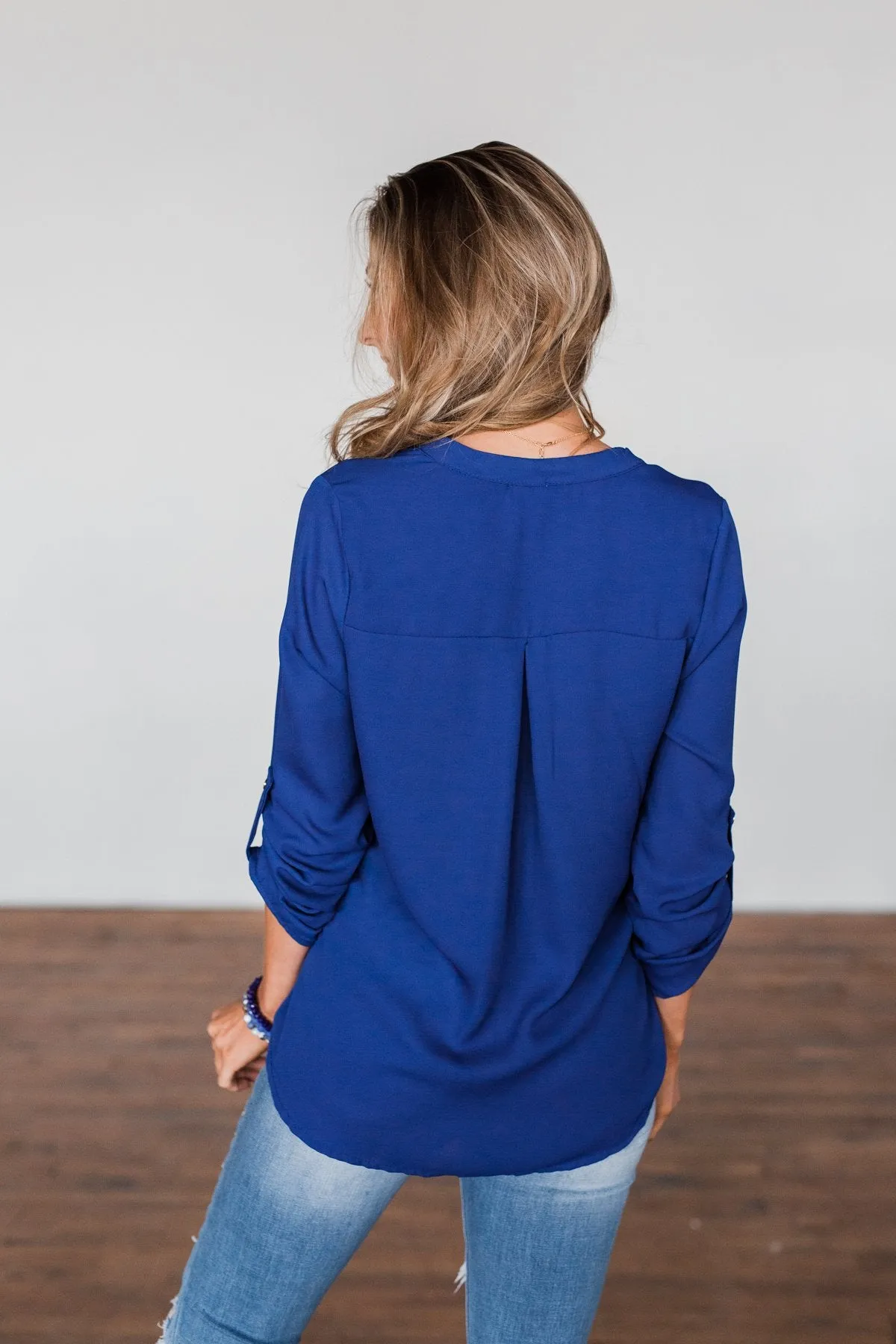 You Can Tell Me V-Neck Blouse- Royal Blue